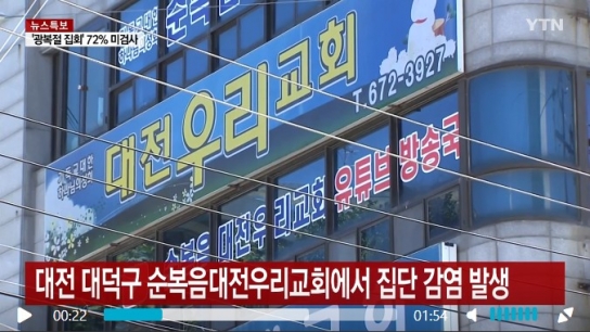 순복음대전우리교회, 대전서 첫 교회 집단감염