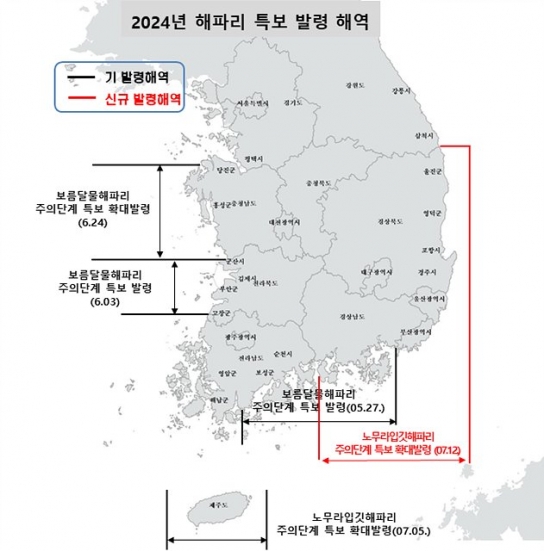 노무라입깃해파리 주의단계 특보 '부·울·경' 확대 발령