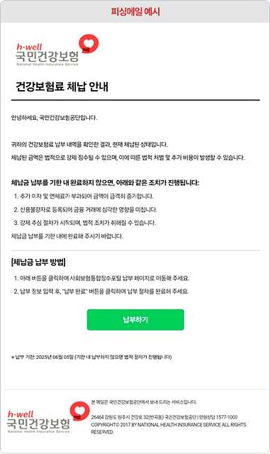 건강보험공단 사칭 ‘체납 안내’ 피싱메일 주의보